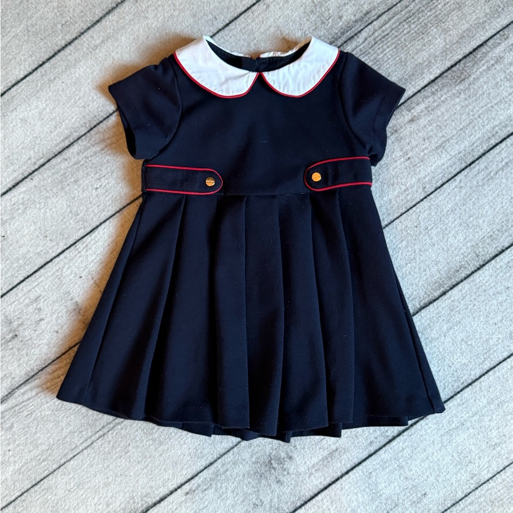 Jacadi Baby Gitl Dress, Navy, Red, and White, Classic and Parisian, EUC!